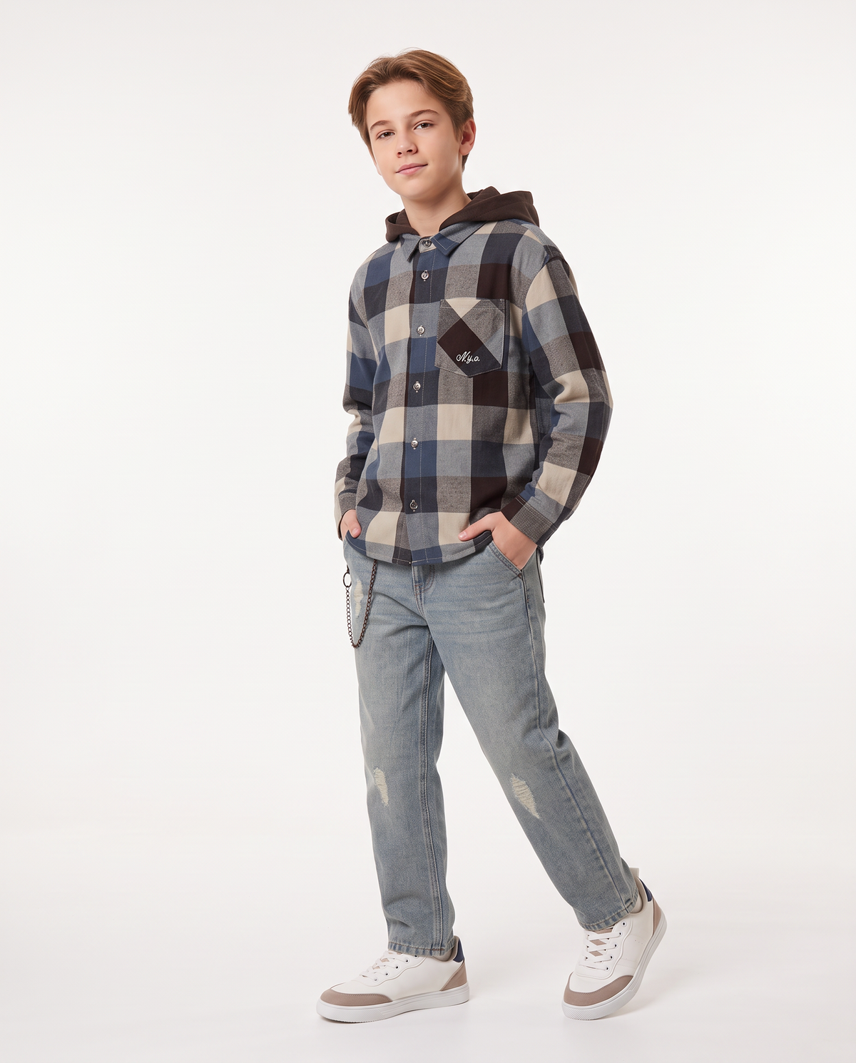 Flannel Shirt with Removable Hood - Multicolor