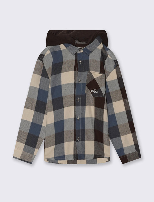 Camicia in flanella con cappuccio removibile - Fantasia