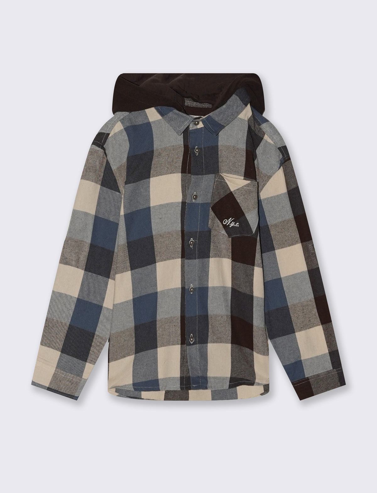 Flannel Shirt with Removable Hood - Multicolor