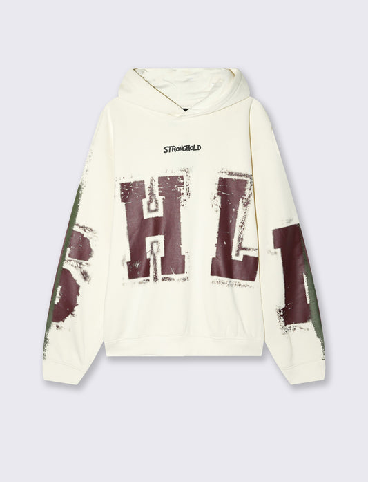 Felpa boxy con cappuccio e stampe - Bianco sporco