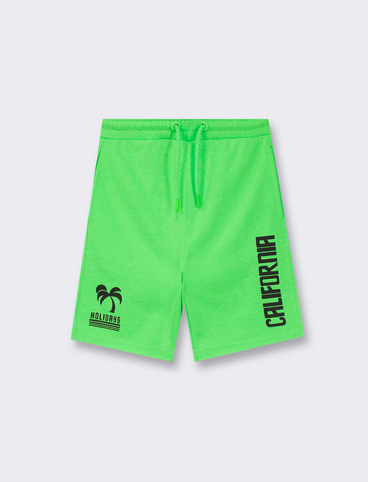 Bermuda Sweatpants with Fluorescent Color and Waist Drawstring - Green