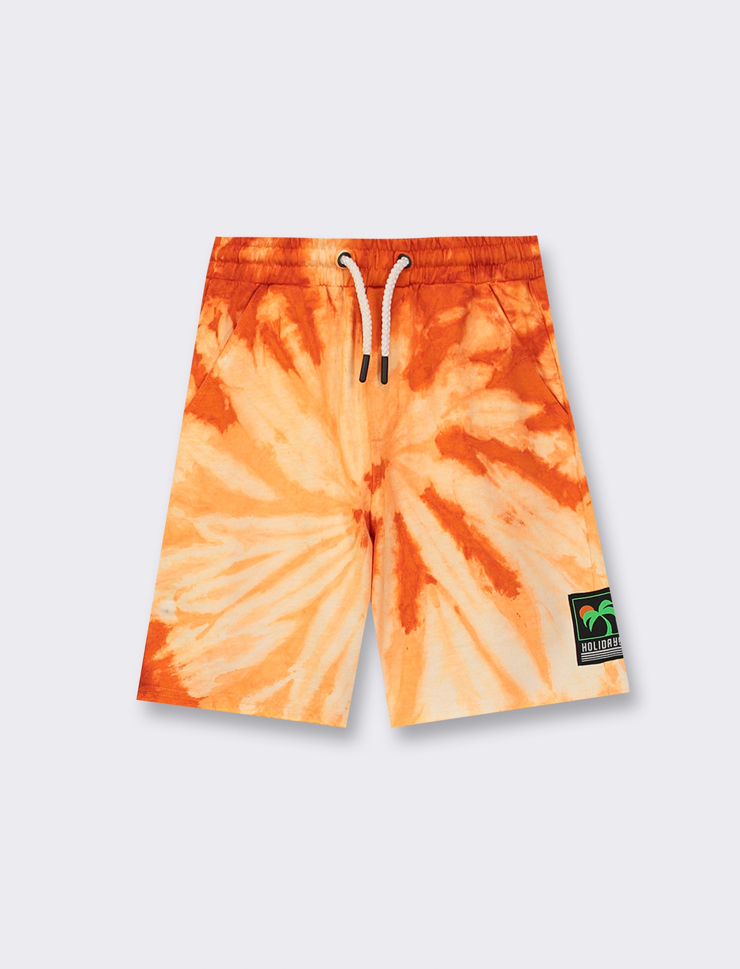 Tie Dye Print Jersey Bermuda Shorts with Drawstring - White