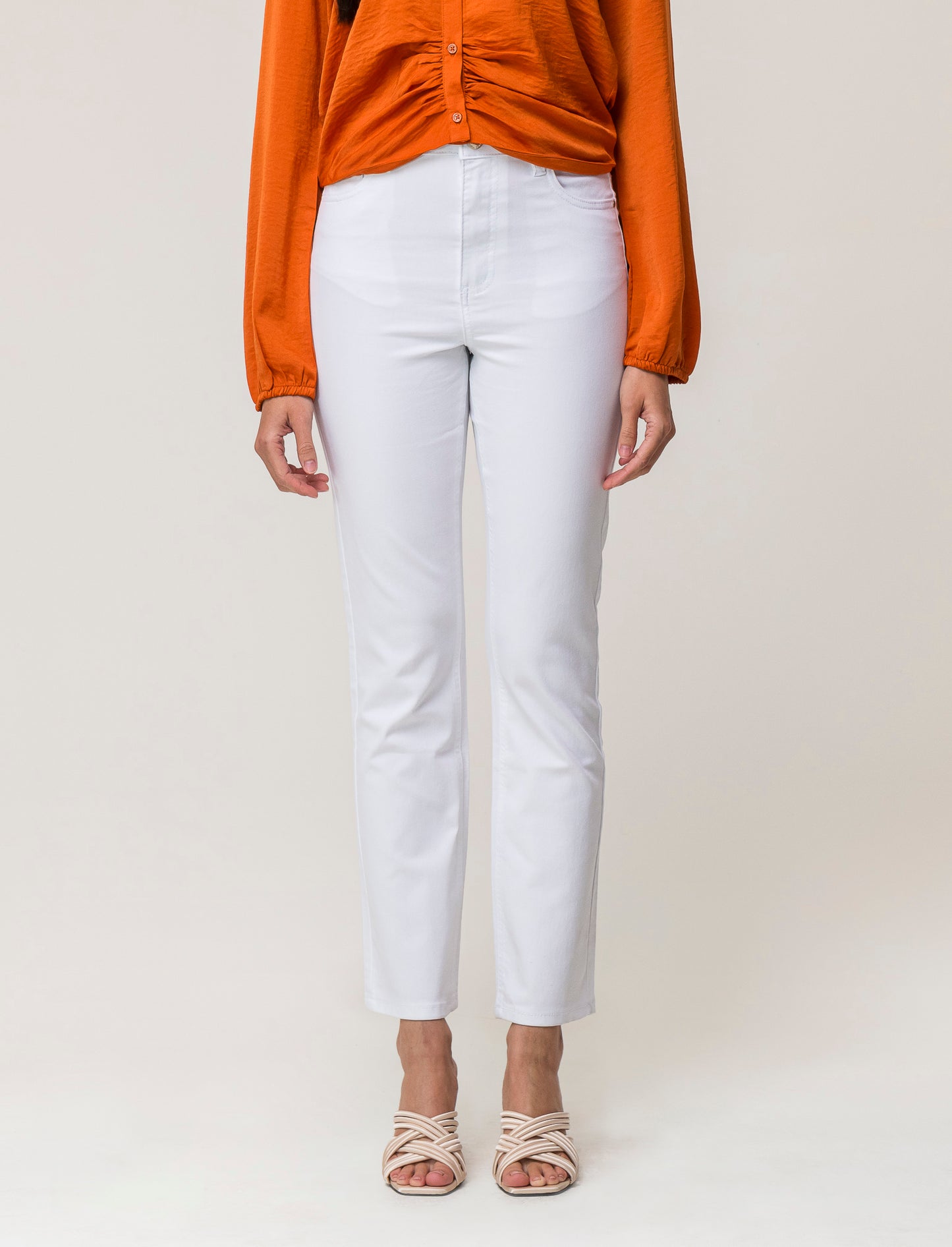 Pantalone skinny cinque tasche high waist gamba dritta - Bianco