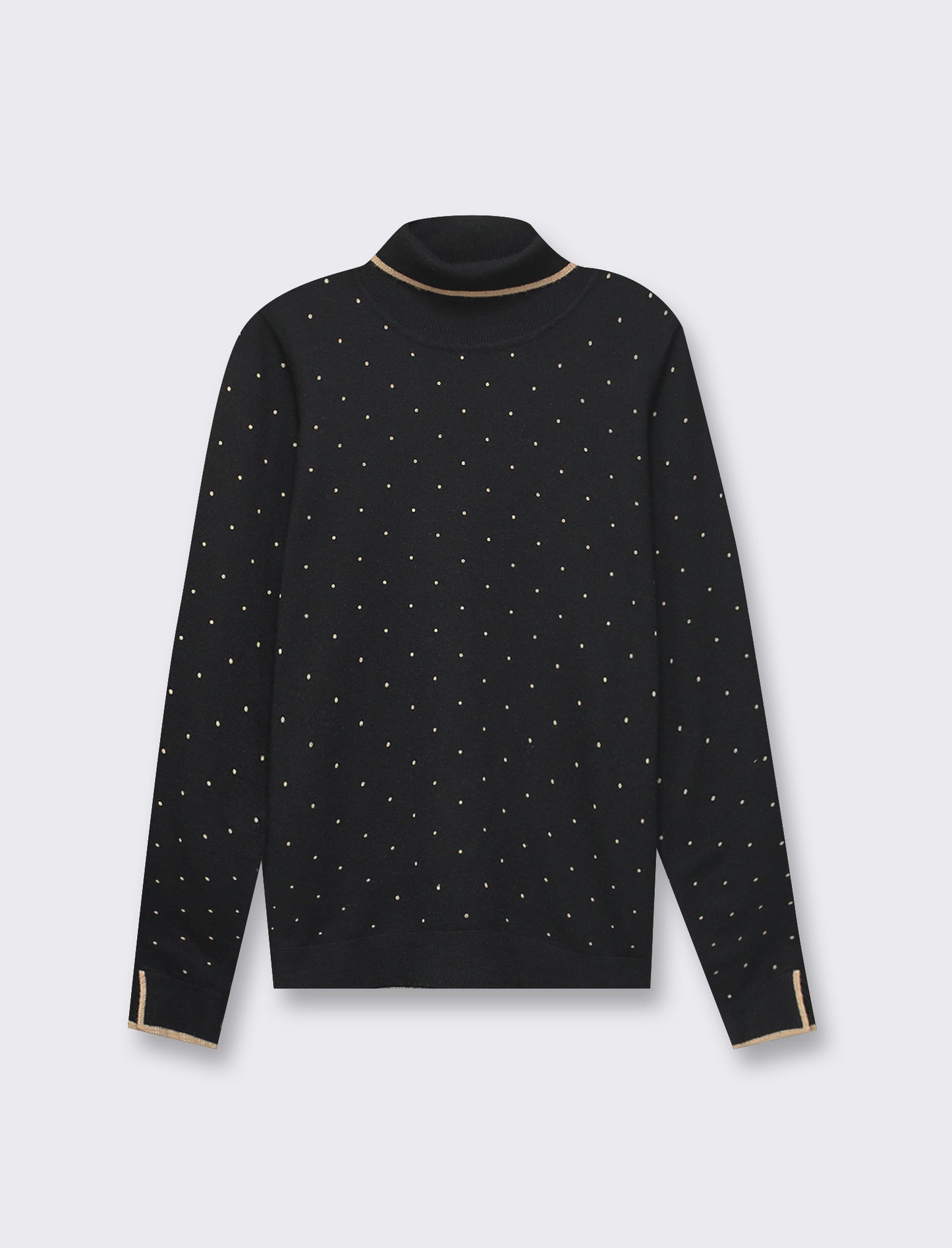 Maglia in morbido filato collo alto a  con motivo floccato stampato - Nero
