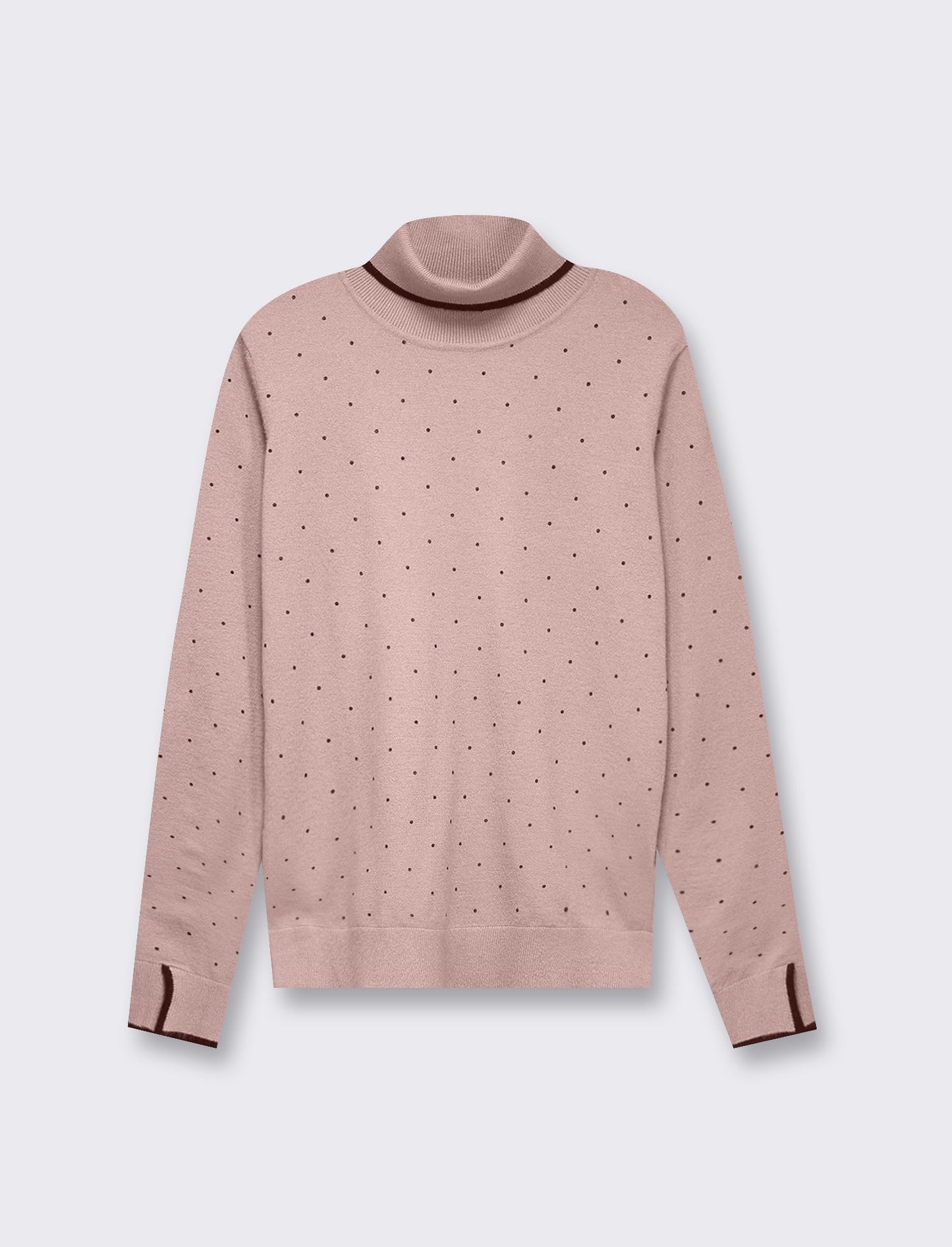 Maglia in morbido filato collo alto a  con motivo floccato stampato - Rosa antico