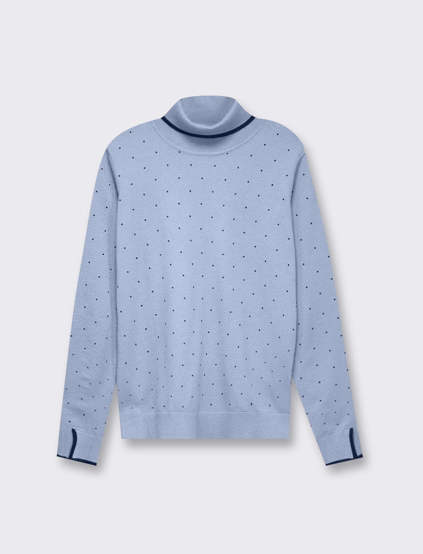 Maglia in morbido filato collo alto a  con motivo floccato stampato - Celeste