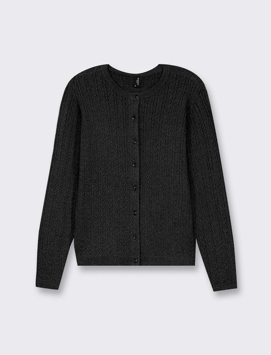 Cardigan in maglia con lavorazione a treccia - Nero