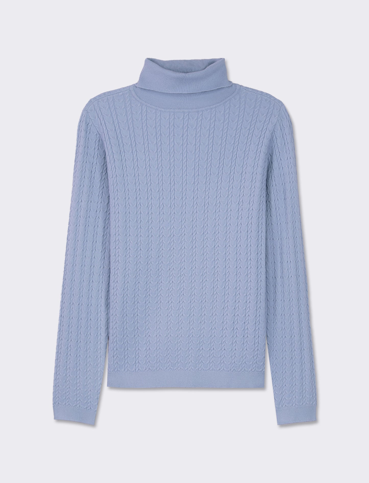 Maglia slim in morbido filato collo lato e lavorazione trecce - Celeste