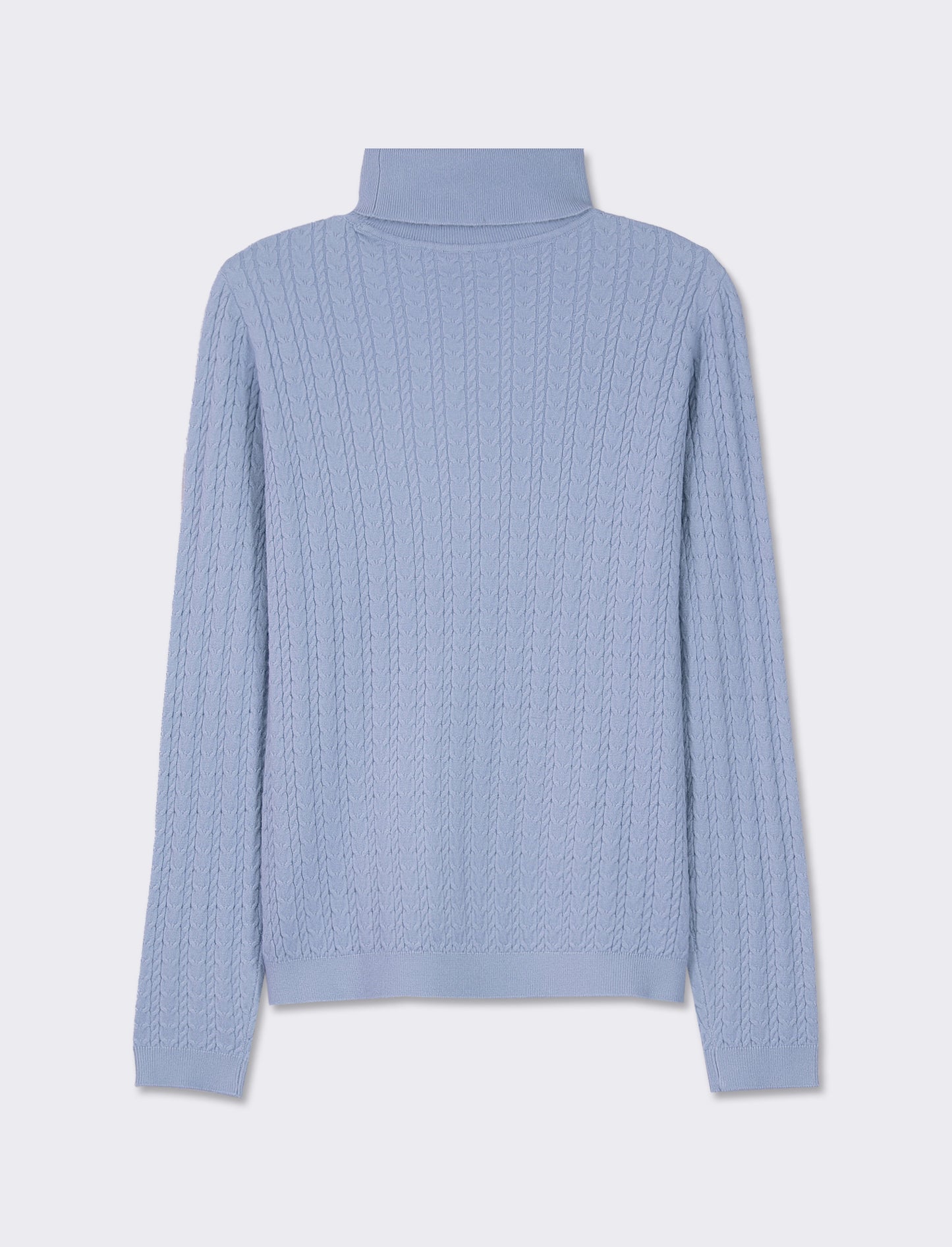 Maglia slim in morbido filato collo lato e lavorazione trecce - Celeste