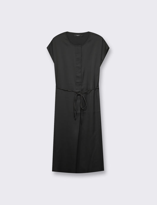 Elegant Midi Dress with Half Sleeves Regular Fit Satin Effect - Black