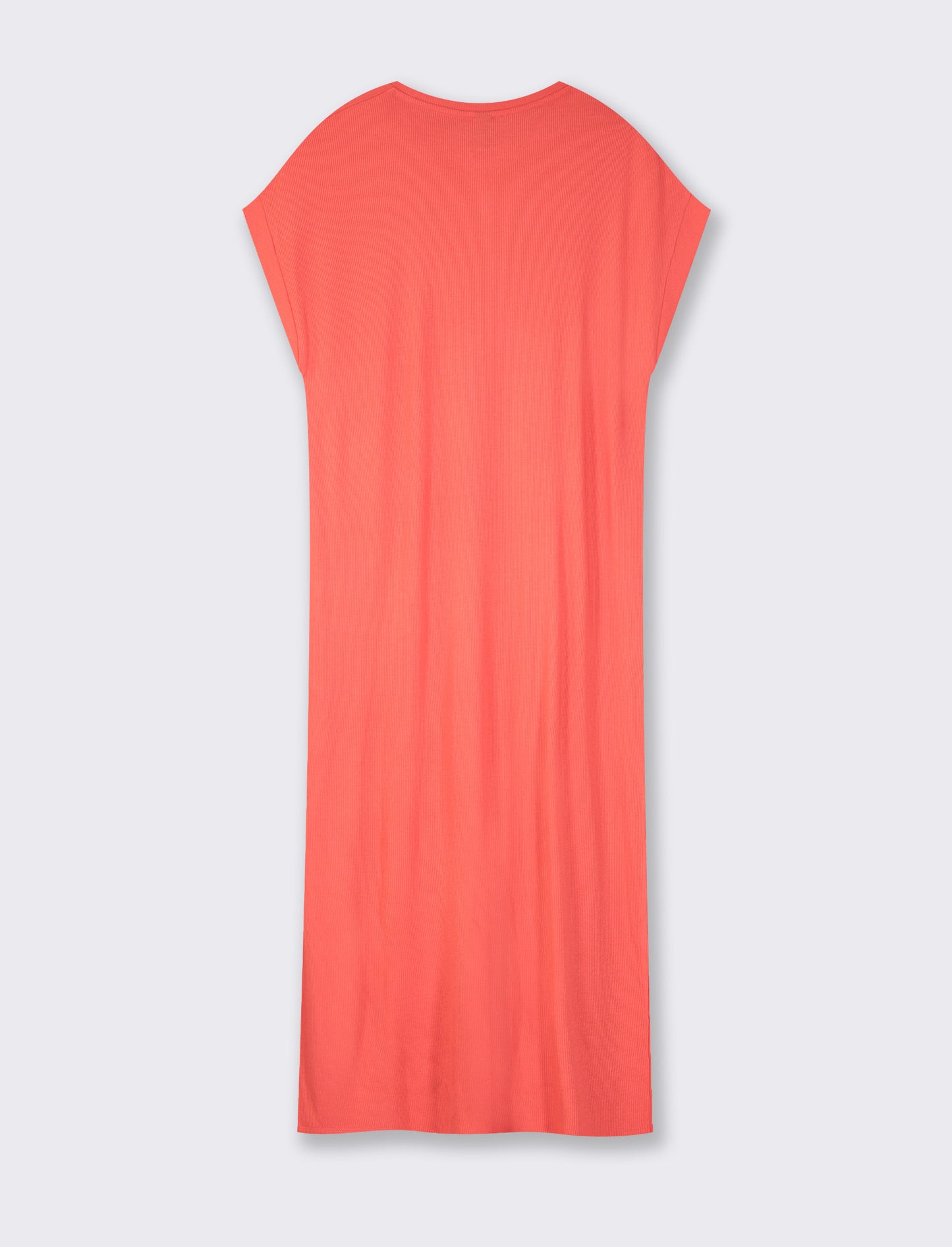 Ribbed Viscose Dress with Round Neck and Side Slits - Orange