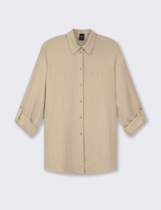 Camicia manica lunga in tessuto fluido con spalla scesa e alette sulla manica - Beige corda