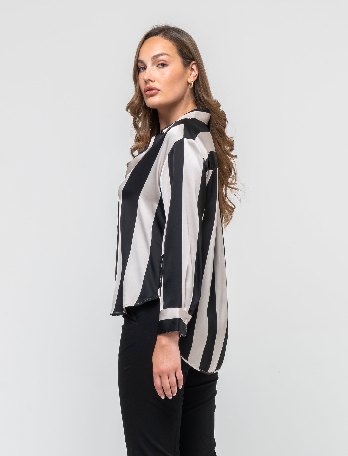 Printed Satin Shirt with Soft Fit and Mother of Pearl Buttons - 