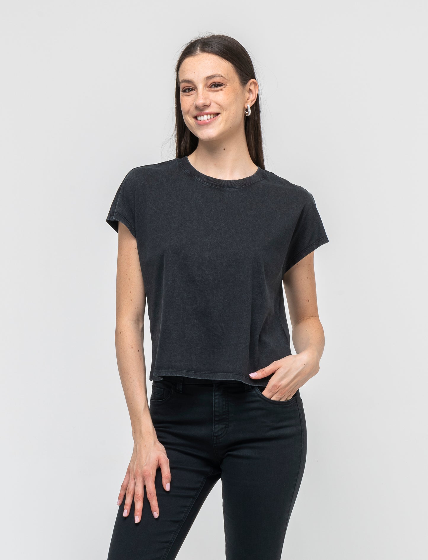 T- shirt mezza manica in jersey da donna - Grigio antracite