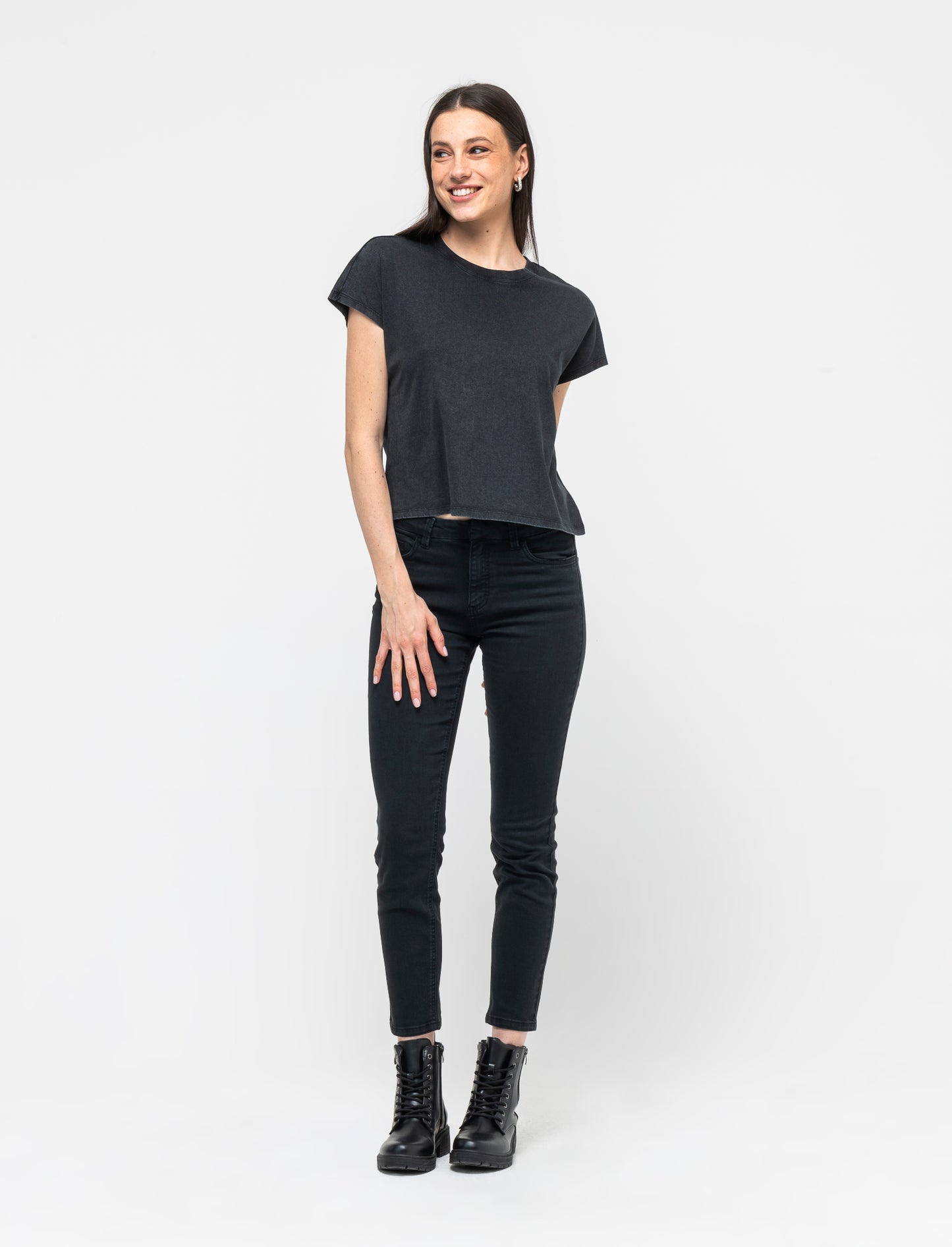 T- shirt mezza manica in jersey da donna - Grigio antracite
