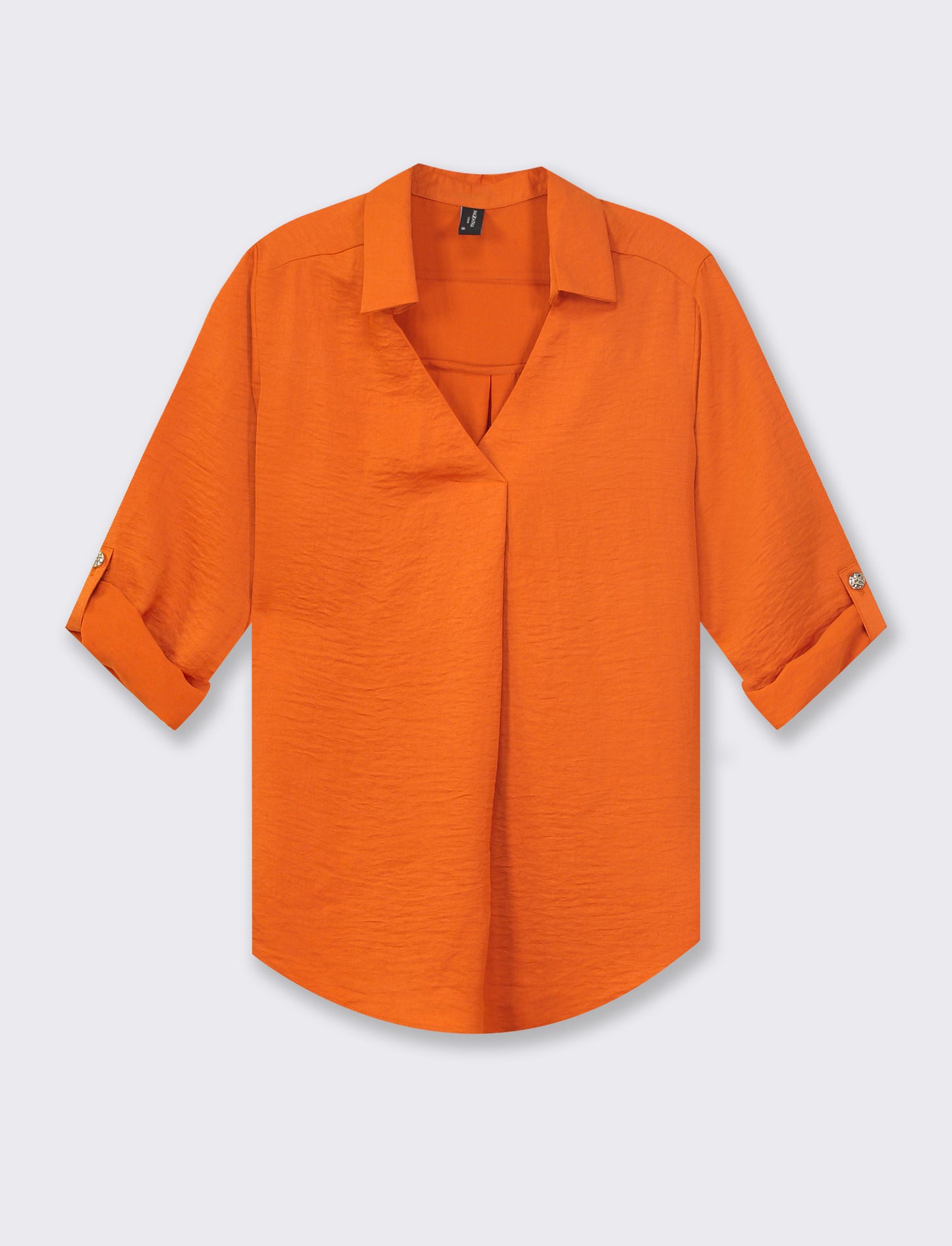 Women's V-Neck Long Sleeve Shirt with Roll-Up Tabs - Lightweight and Flowy Fabric - Available in Var - Orange