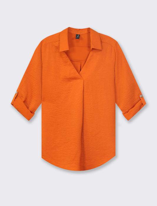 Camicia scollo a V con manica lunga risvoltabile con alette - Arancio