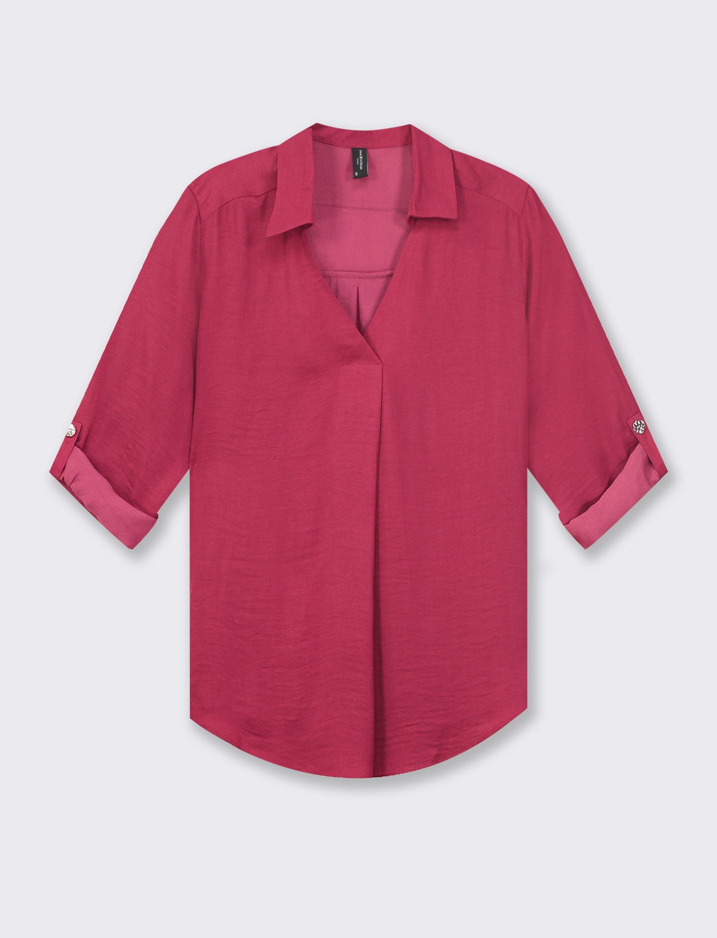 Women's V-Neck Long Sleeve Shirt with Roll-Up Tabs - Lightweight and Flowy Fabric - Available in Var - Red