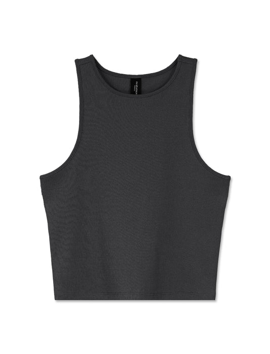 Double Ribbed Slim Fit Crop Tank Top - Various Colors - Black