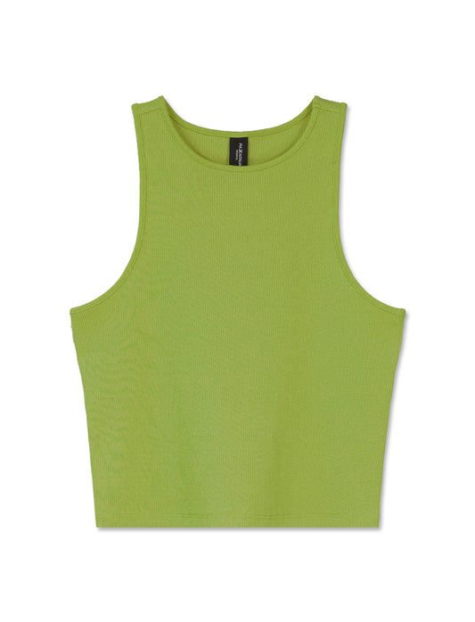 Double Ribbed Slim Fit Crop Tank Top - Various Colors - Green