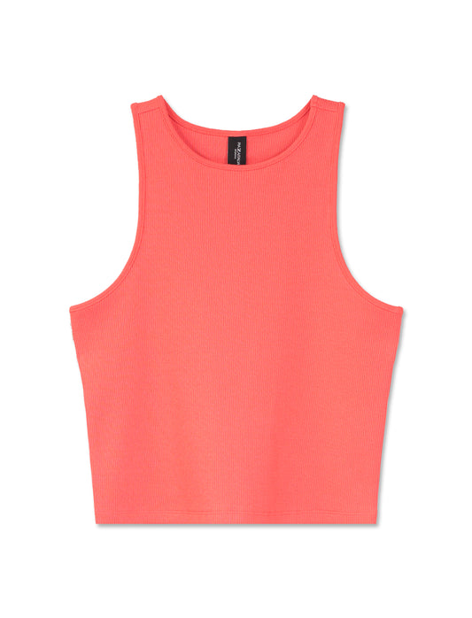 Double Ribbed Slim Fit Crop Tank Top - Various Colors - Orange