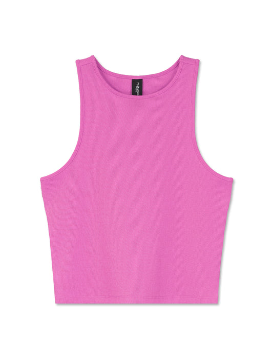 Double Ribbed Slim Fit Crop Tank Top - Various Colors - Purple