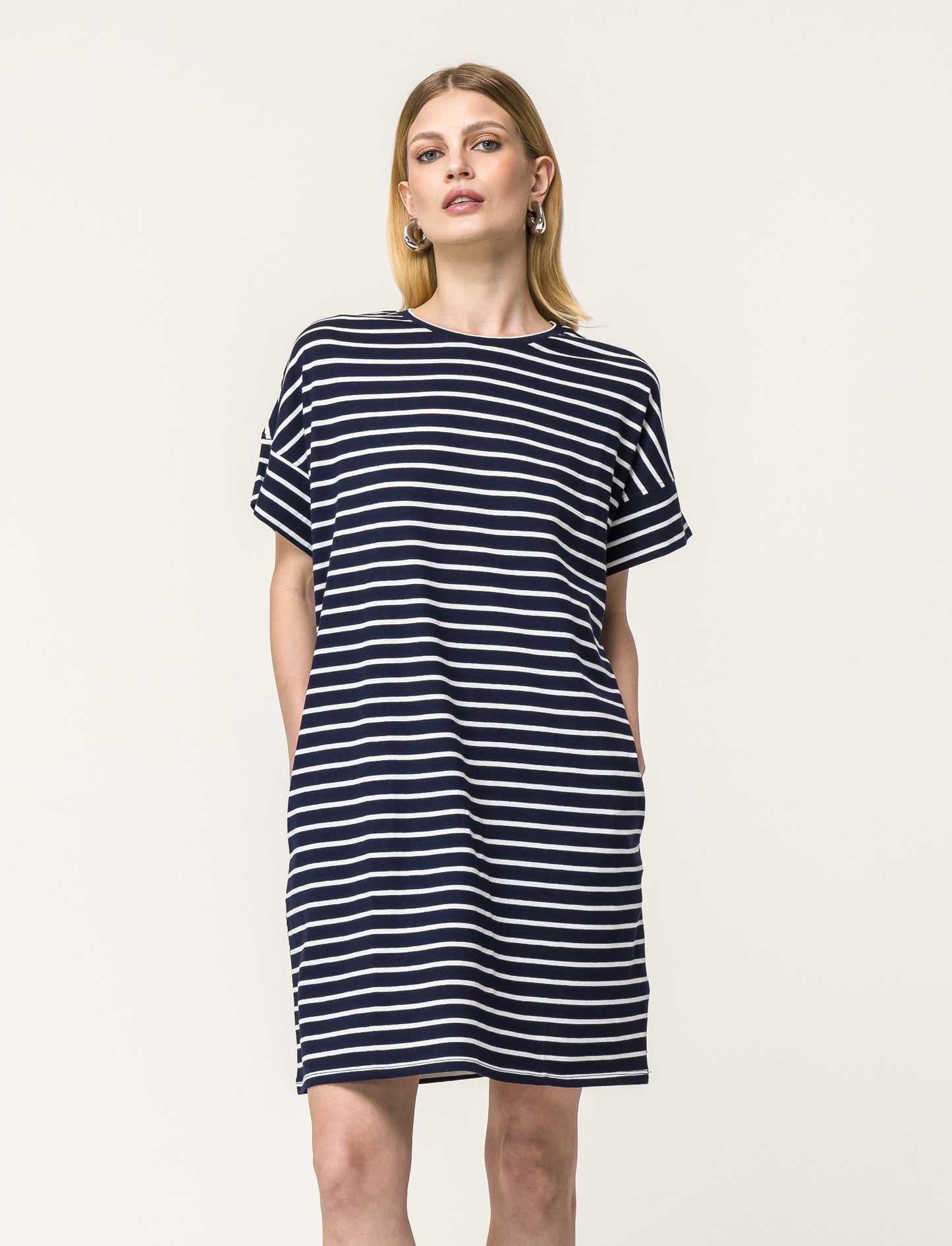 Basic Cotton Fixed Sleeve Midi Dress - 