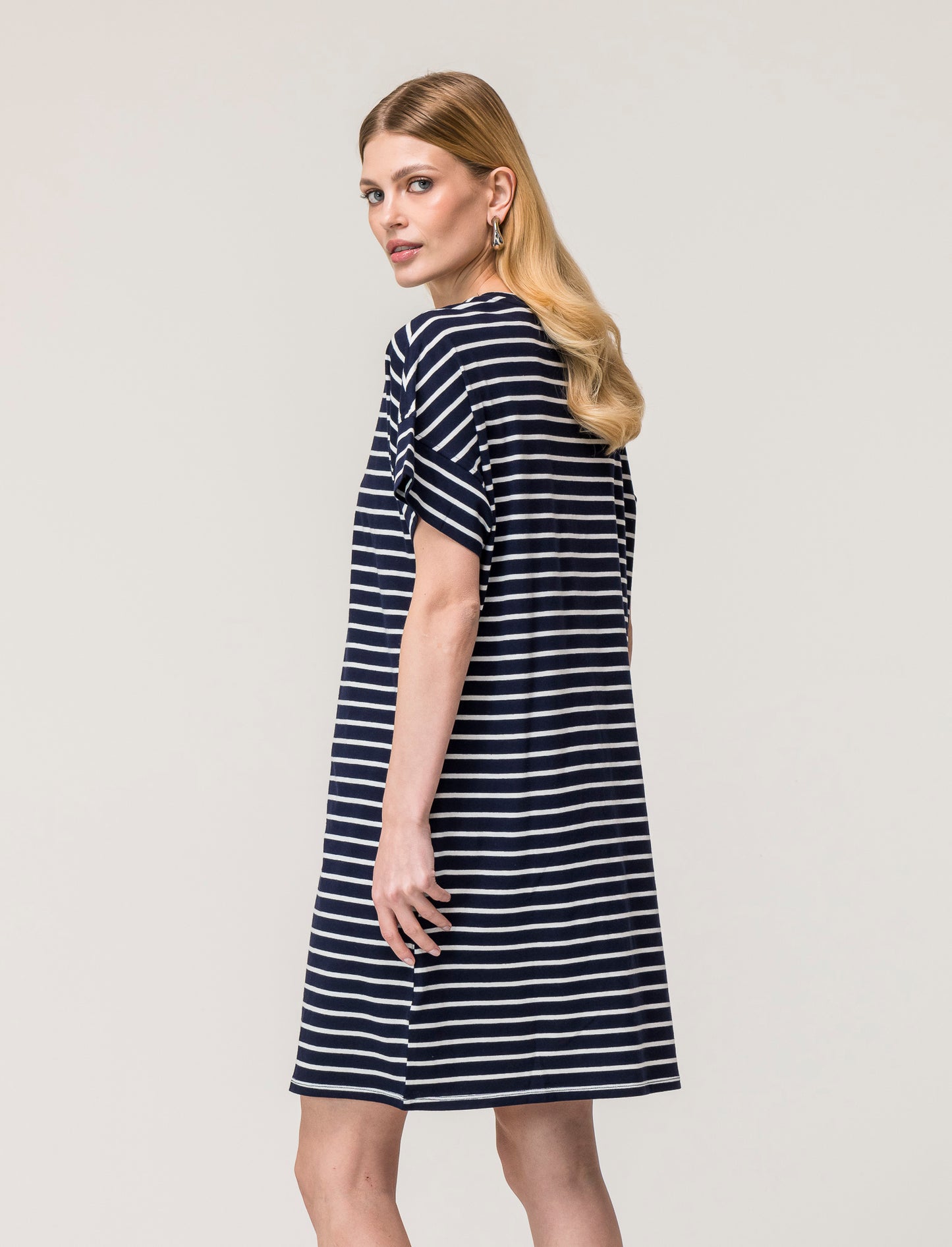 Basic Cotton Fixed Sleeve Midi Dress - 