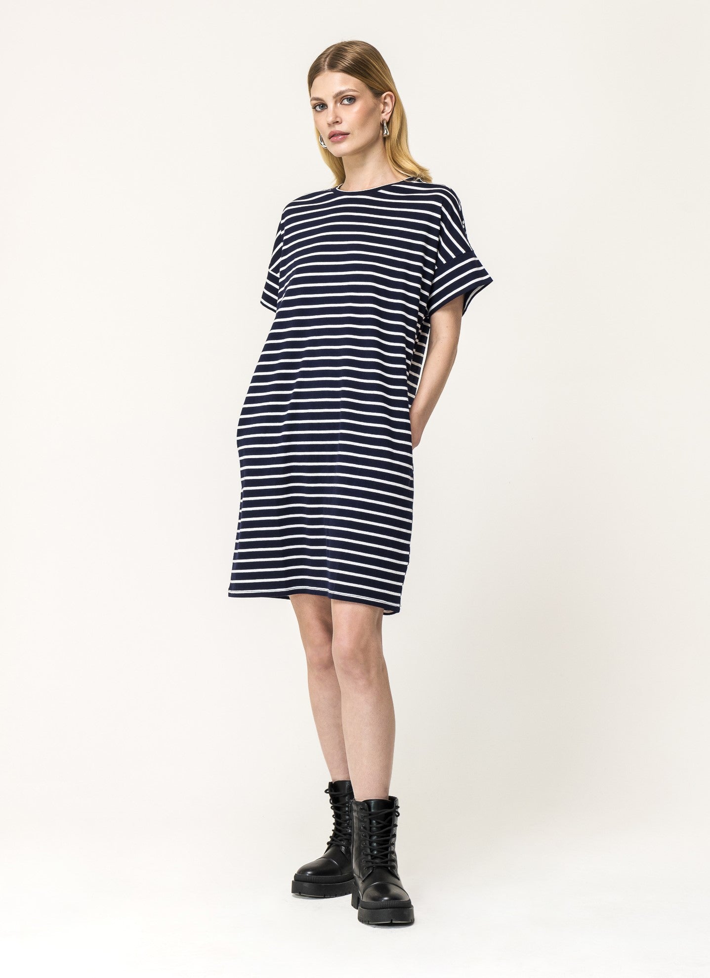 Basic Cotton Fixed Sleeve Midi Dress - 