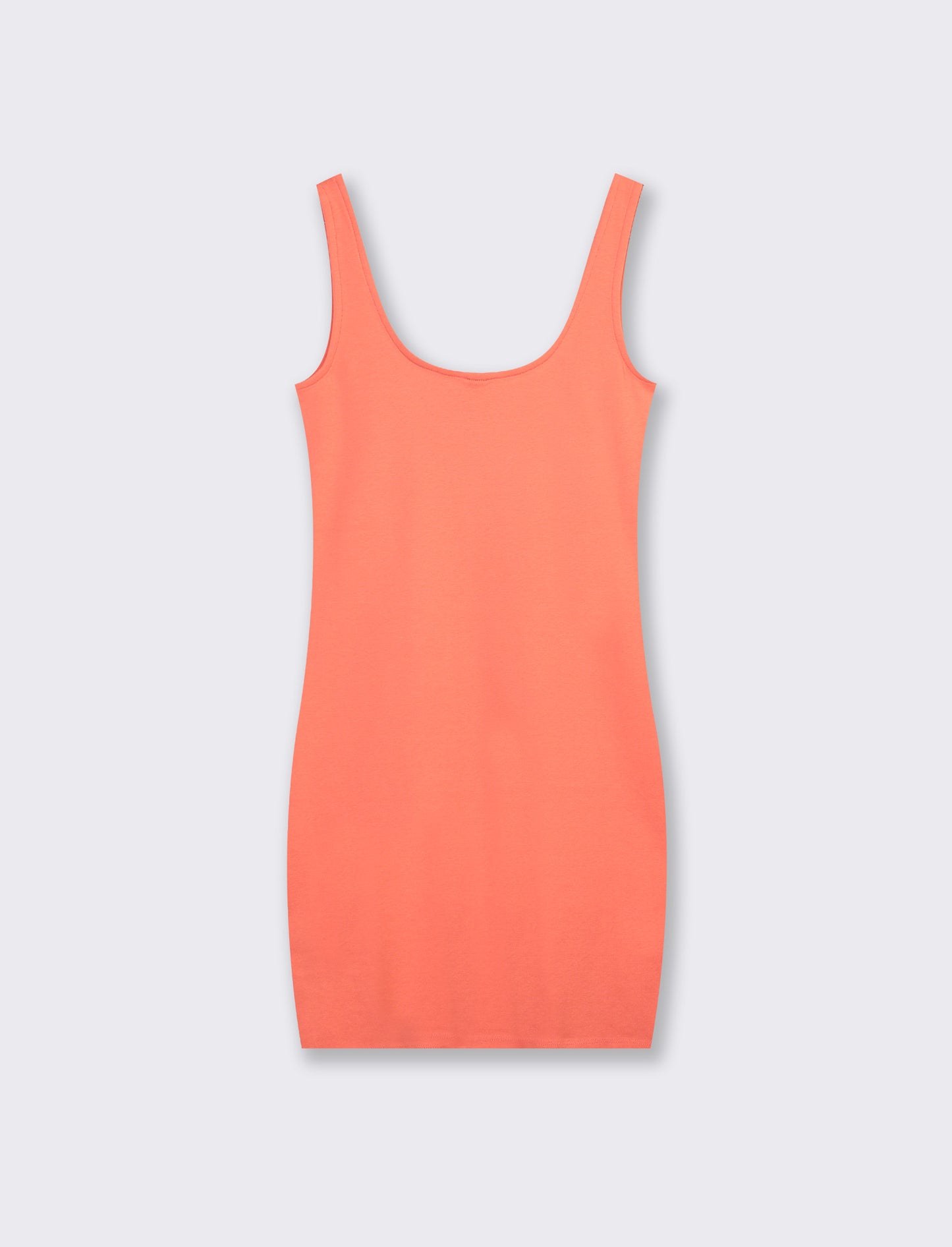 Vestito corto in tessuto elatico con spalline e scollo rettangolare - Corallo