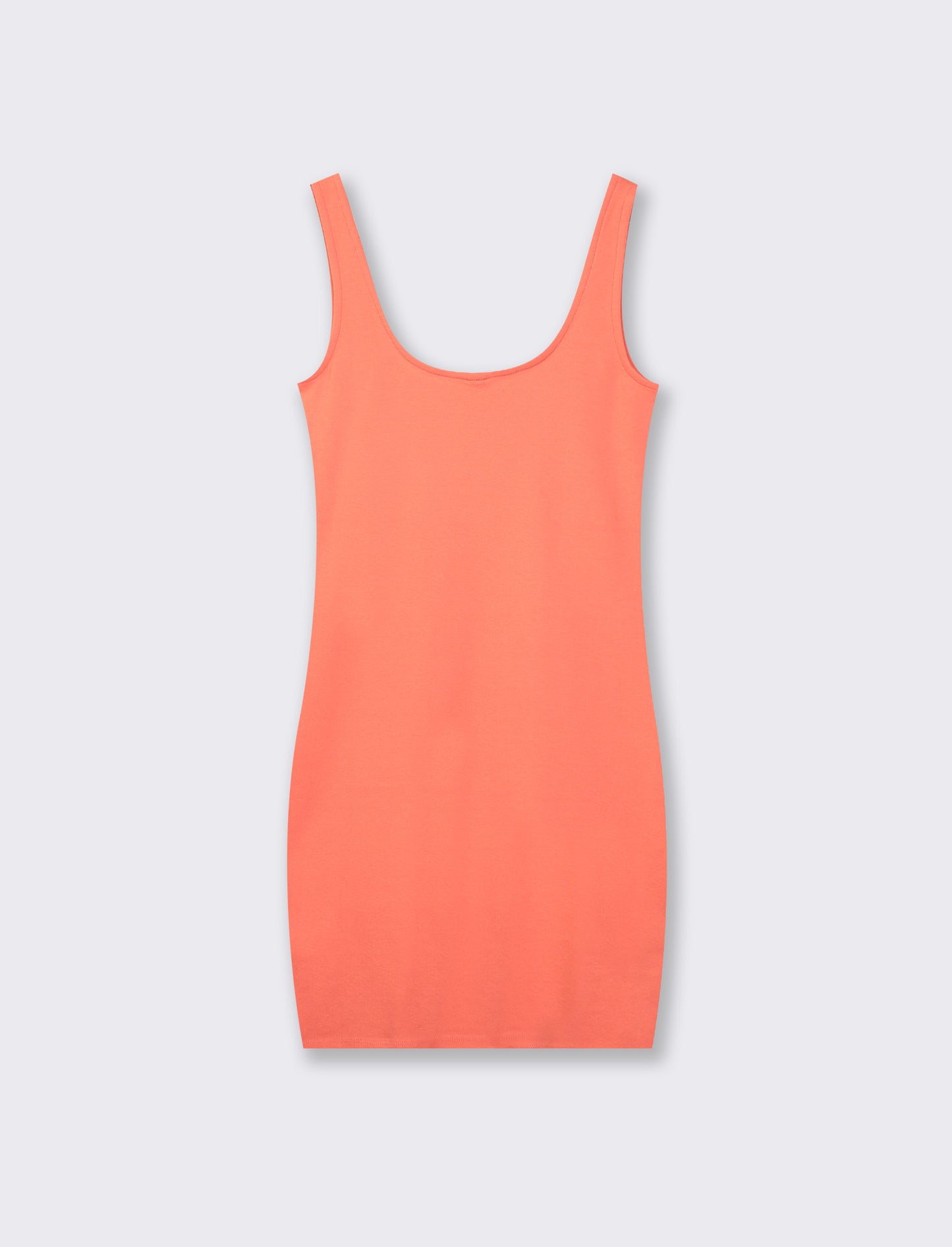 Vestito corto in tessuto elatico con spalline e scollo rettangolare - Corallo