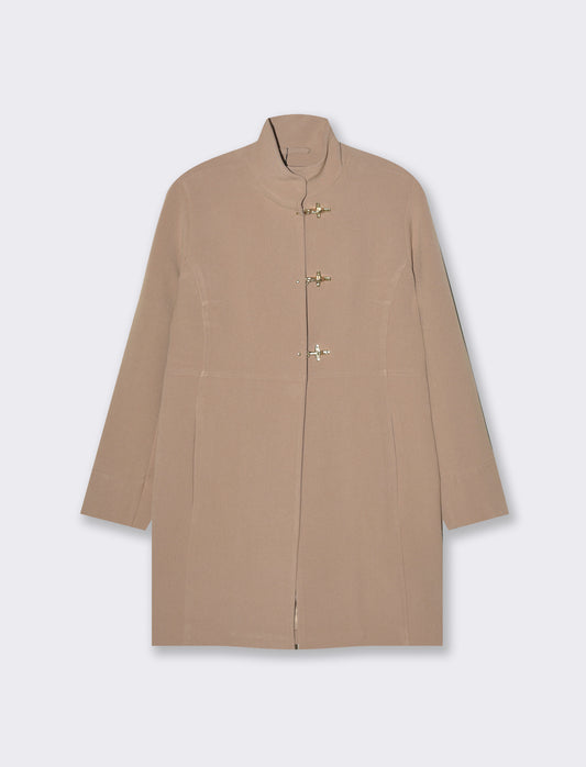 Basic Slim Fit Women's Coat with Metal Closure - Beige