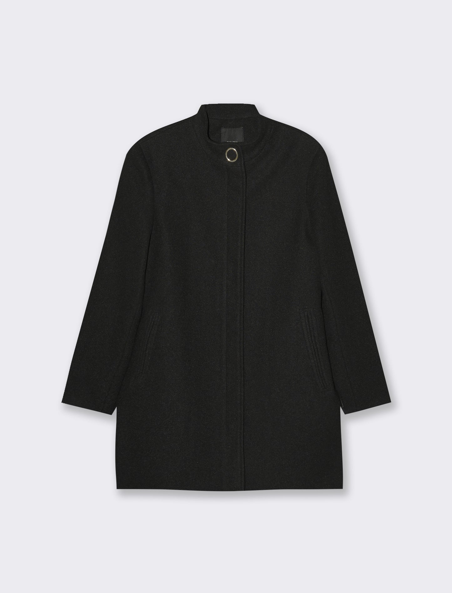 Women's Basic Zip and Button Closure Coat - Black