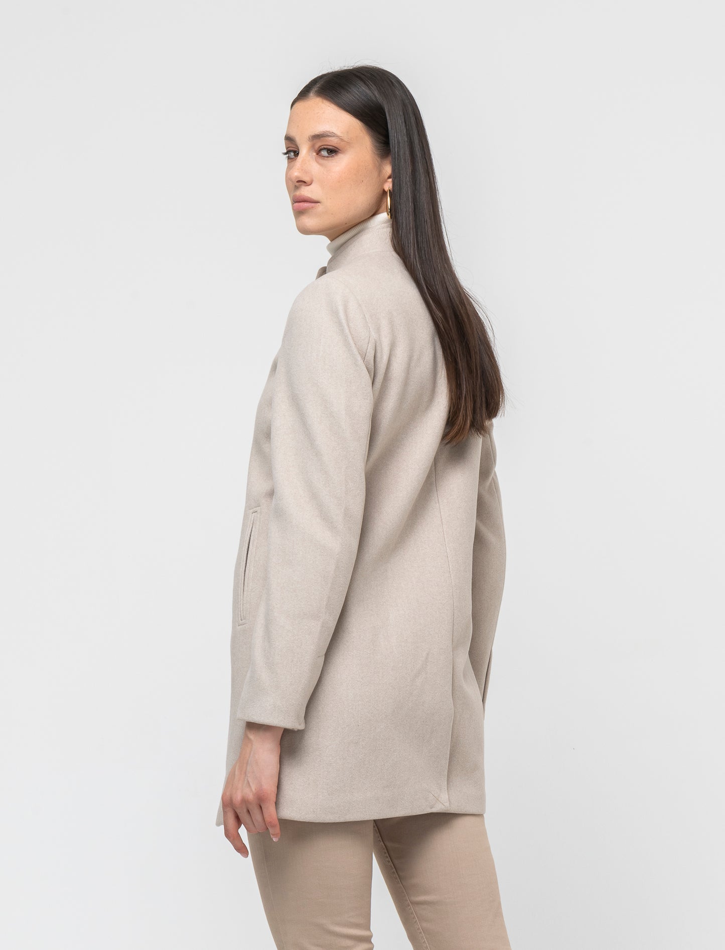 Women's Basic Zip and Button Closure Coat - White