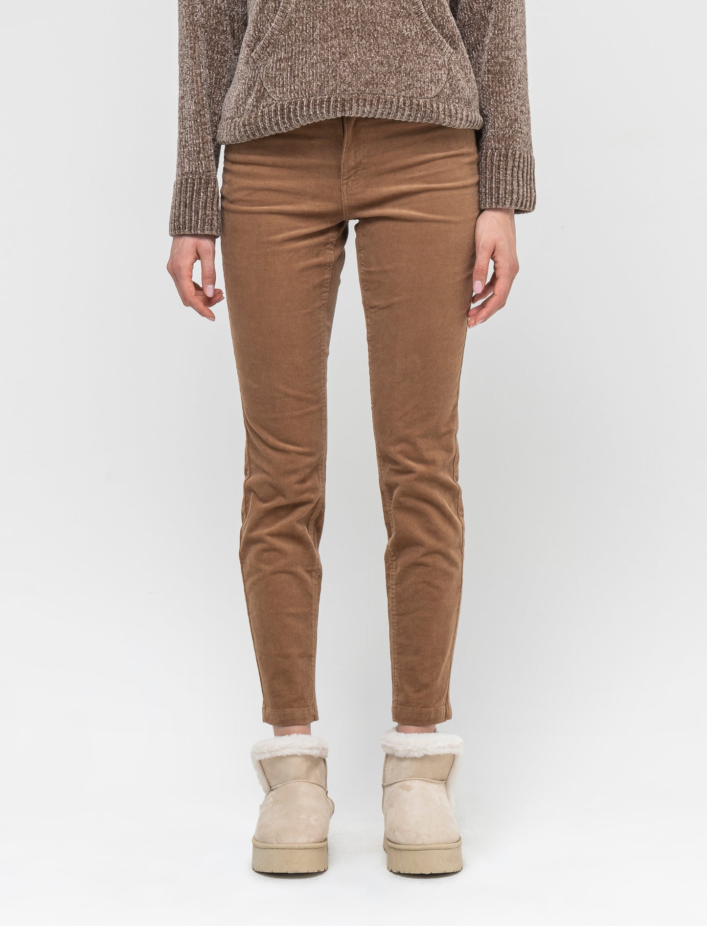 Pantalone in velluto 5 tasche skinny chiusura con bottone e zip di metallo - Beige corda