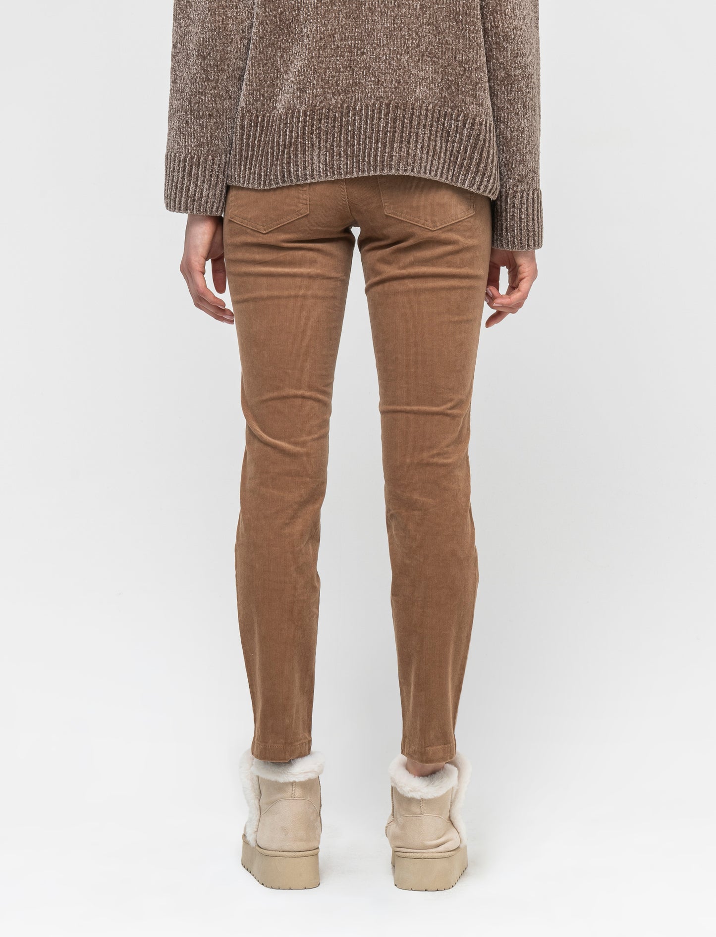 Pantalone in velluto 5 tasche skinny chiusura con bottone e zip di metallo - Beige corda