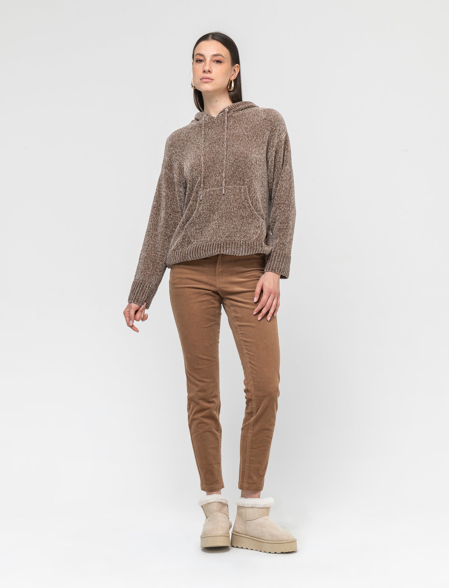 Pantalone in velluto 5 tasche skinny chiusura con bottone e zip di metallo - Beige corda