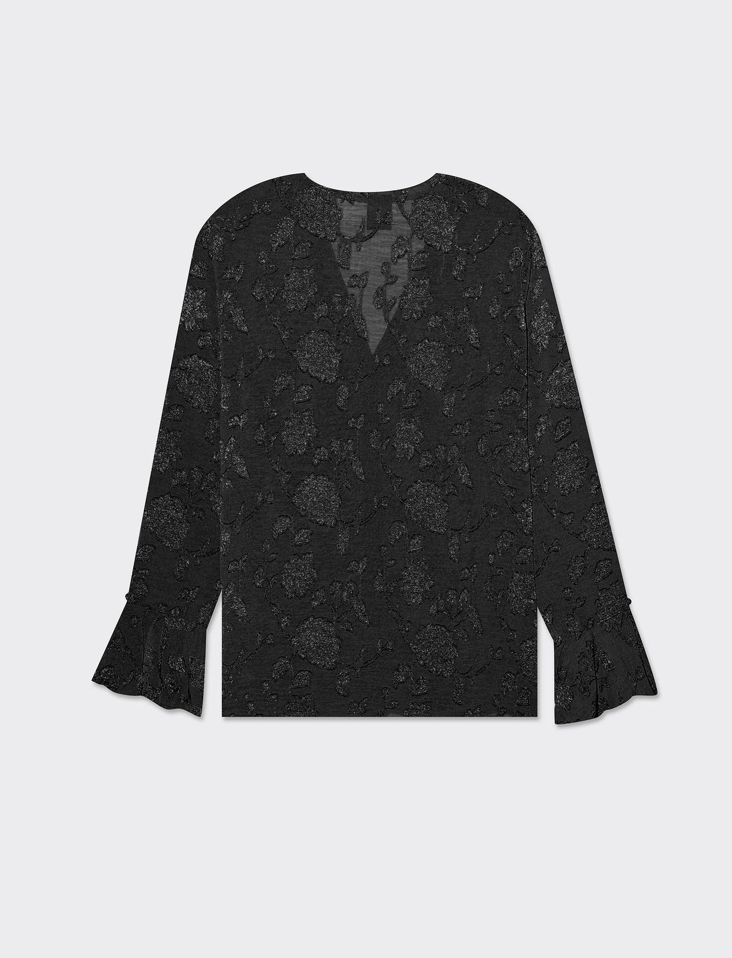 Camicia a manica lunga con scollo a V da donna - Nero