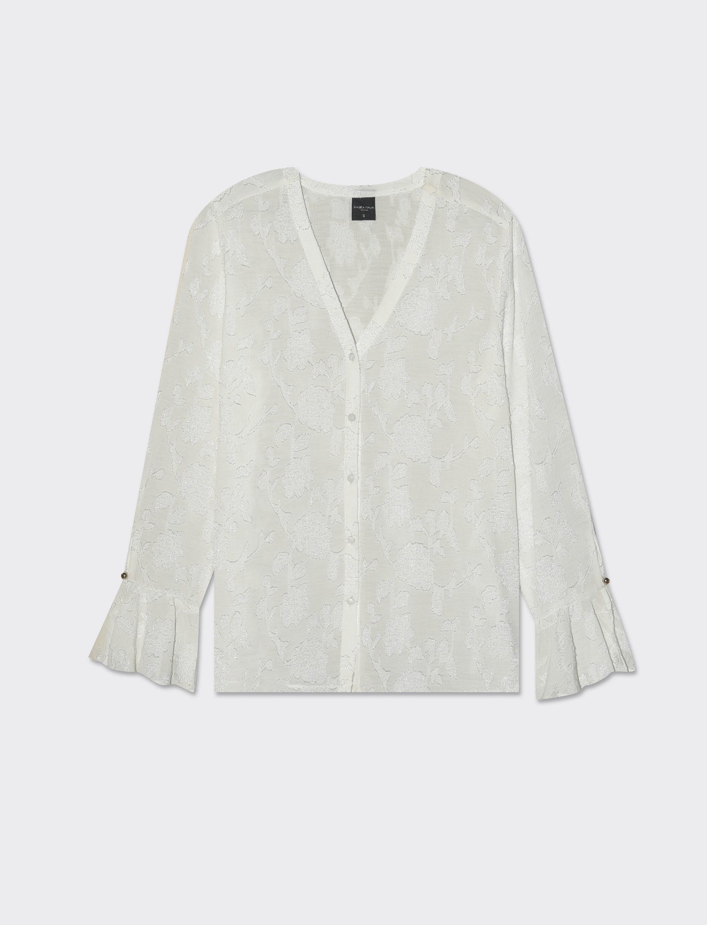Camicia a manica lunga con scollo a V da donna - Bianco latte