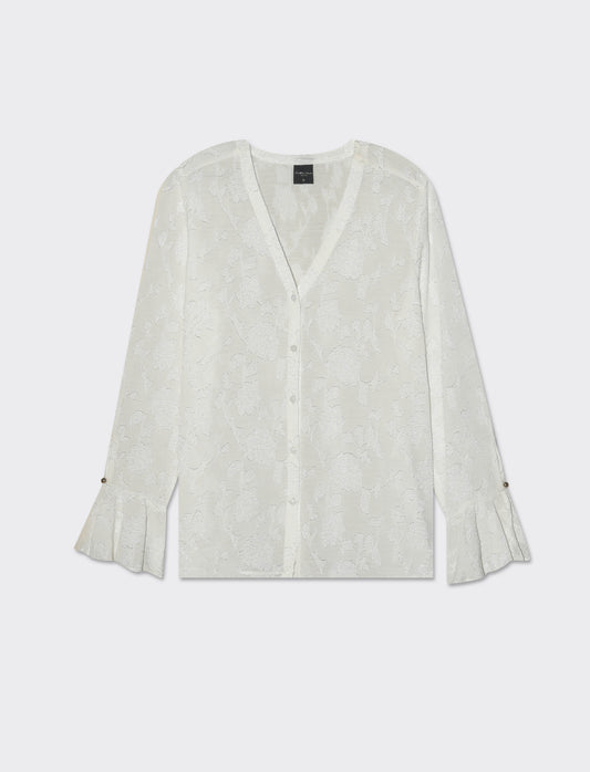 Camicia a manica lunga con scollo a V da donna - Bianco latte