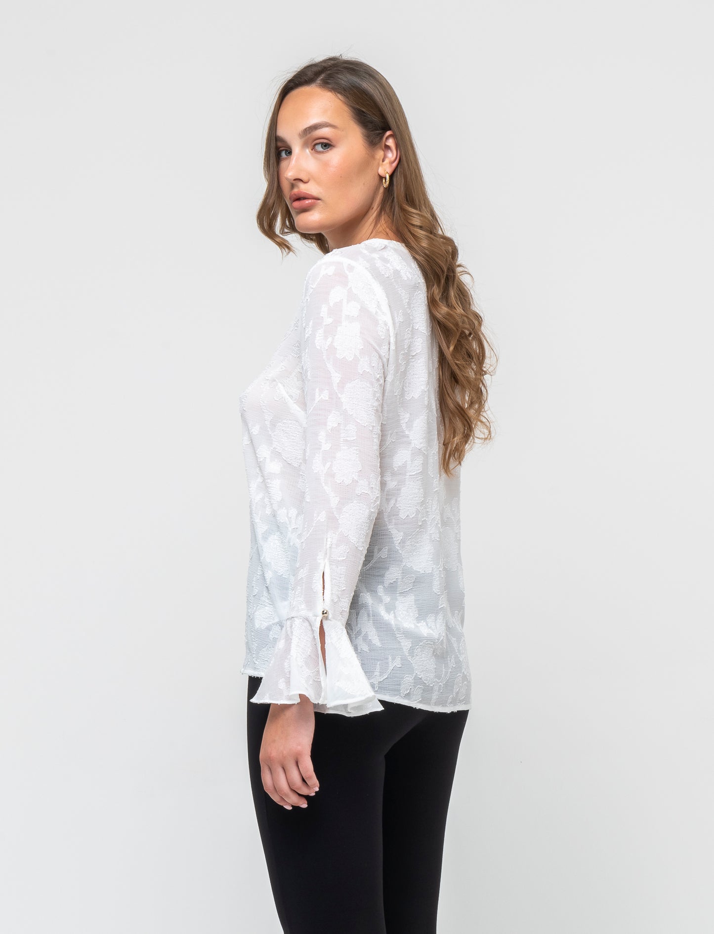 Camicia a manica lunga con scollo a V da donna - Bianco latte