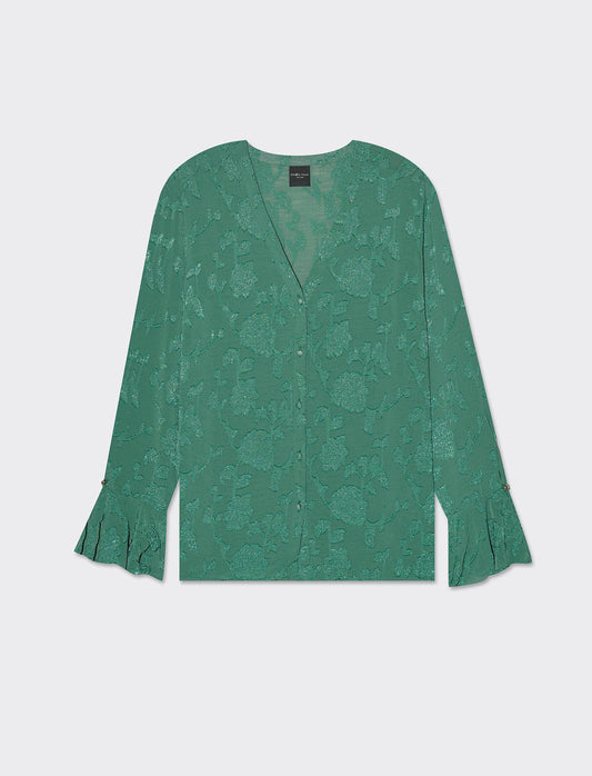 Camicia a manica lunga con scollo a V da donna - Verde prato