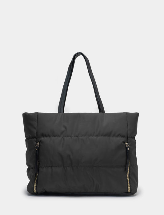 Quilted Nylon Shopper Bag for Women - Black