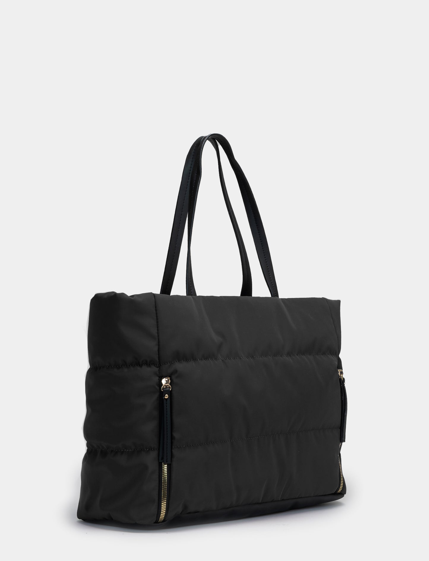 Quilted Nylon Shopper Bag for Women - Black