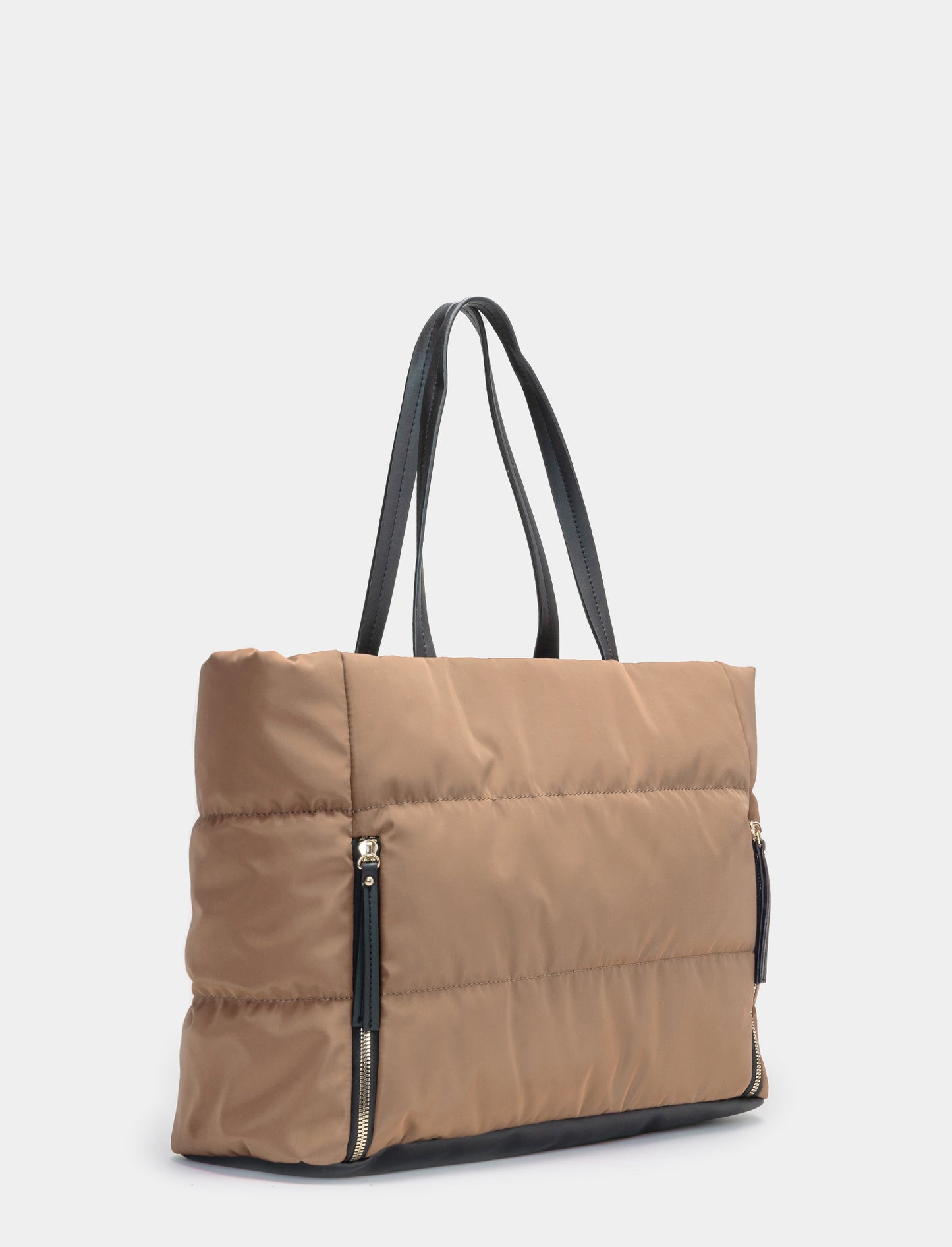 Quilted Nylon Shopper Bag for Women - Beige