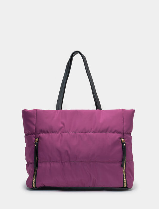 Borsa da donna shopper in nylon trapuntato - Viola prugna