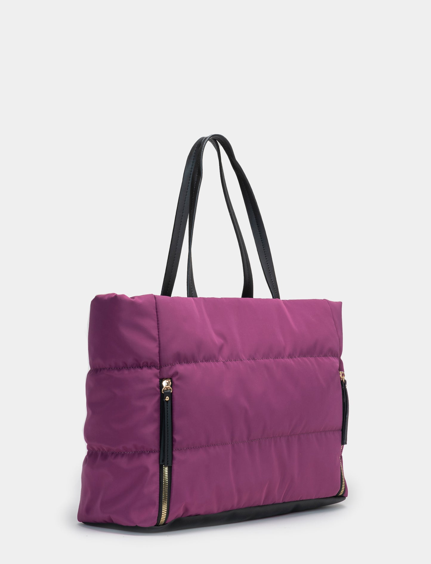 Quilted Nylon Shopper Bag for Women - Purple