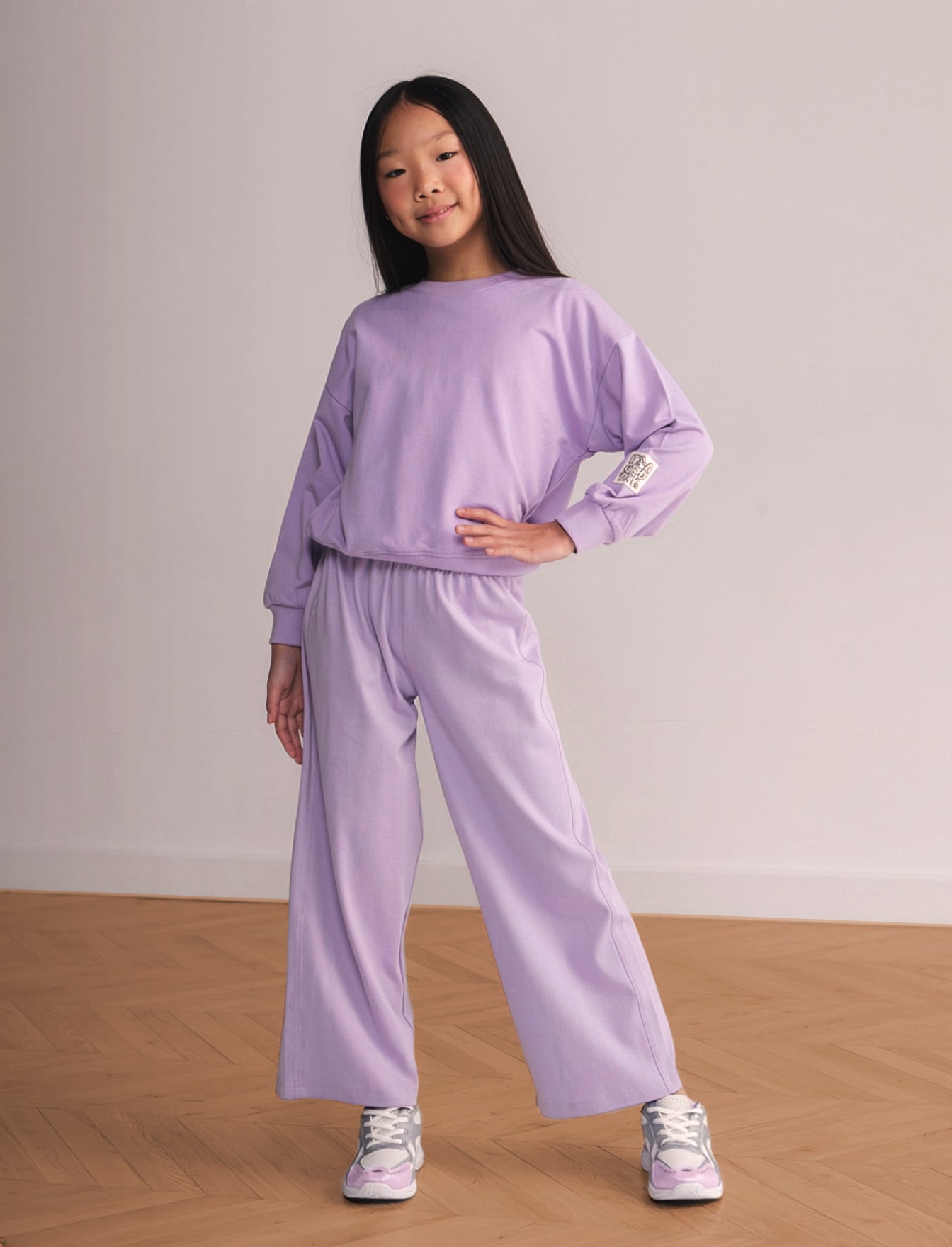 Pantalone elastico gamba larga bambina - Lilla