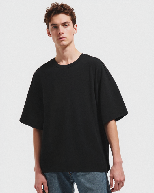 T-shirt boxy fit in cotone girocollo - Nero