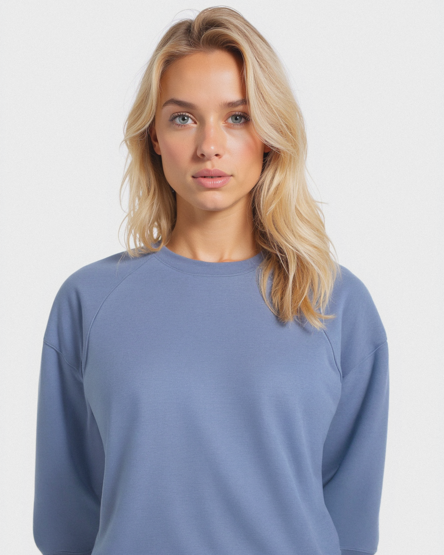 Felpa Girocollo Manica Lunga Regular - Denim
